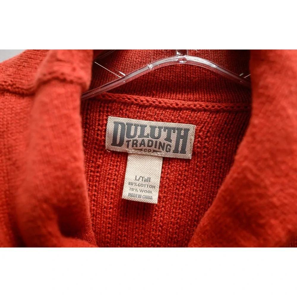 Duluth Trading Sweater L Tall Red Brown Cotton/Wool Cowl neck pullover